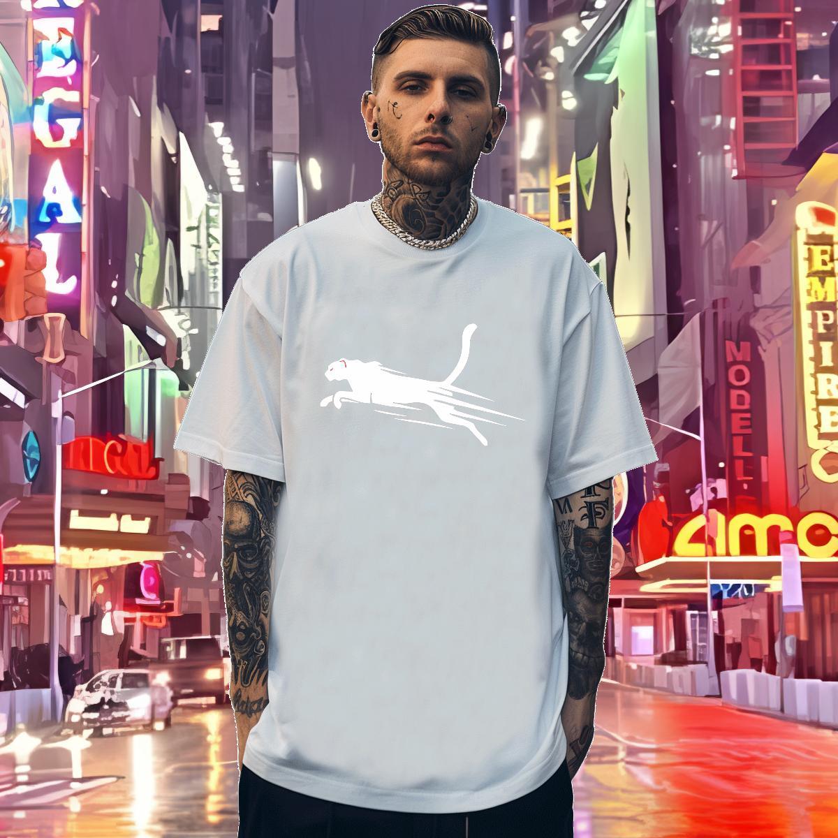 T Shirt For Man 100% Cotton 230g cat Sports Casual O Neck Short Sleeves Black Oversized Men Clothes T-Shirt 2024 Summer Brand Tops