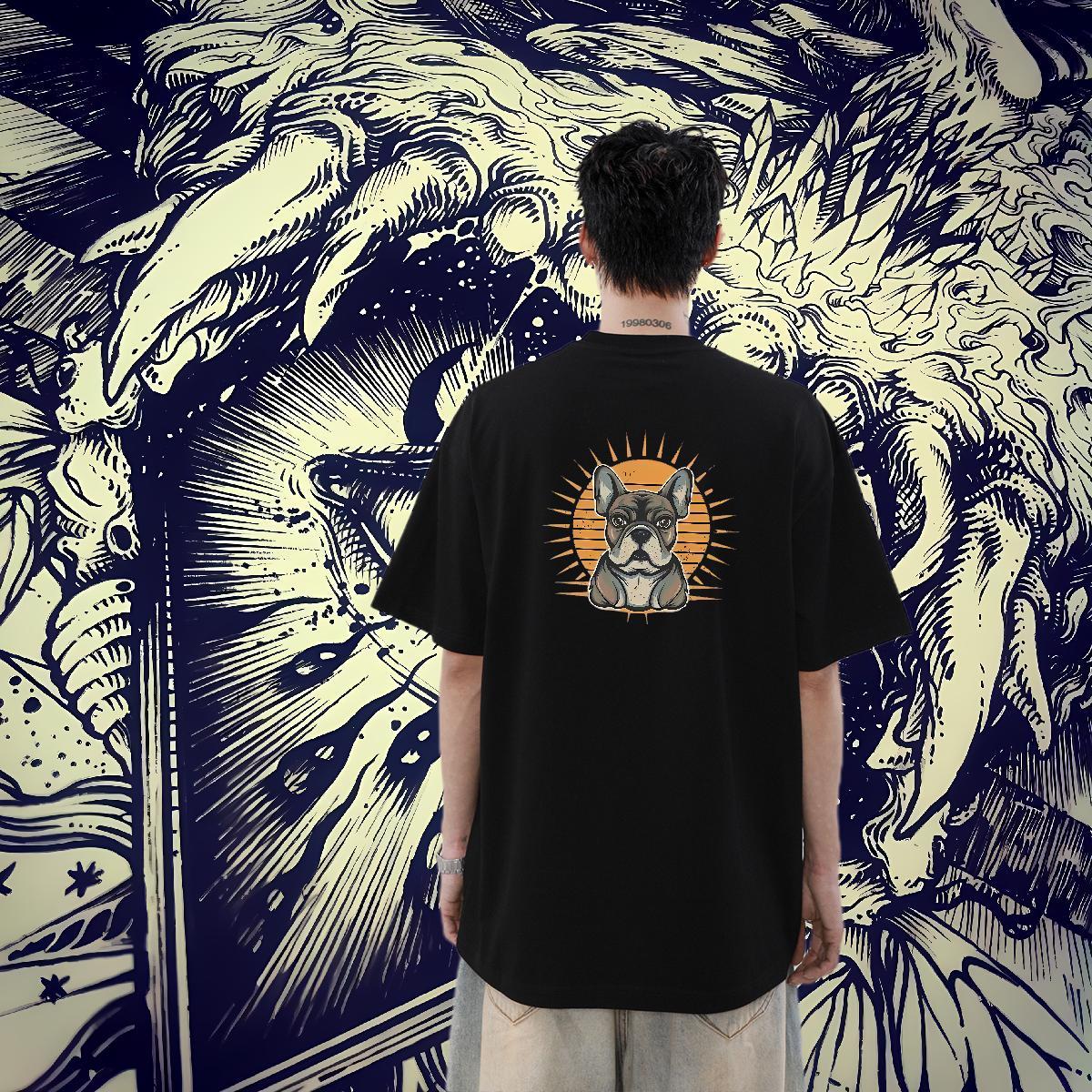 Factory Direct Mens T Shirts 230g Pure Cotton dog Anime Printing Street Wear Breathable Classic Men Tees Black White