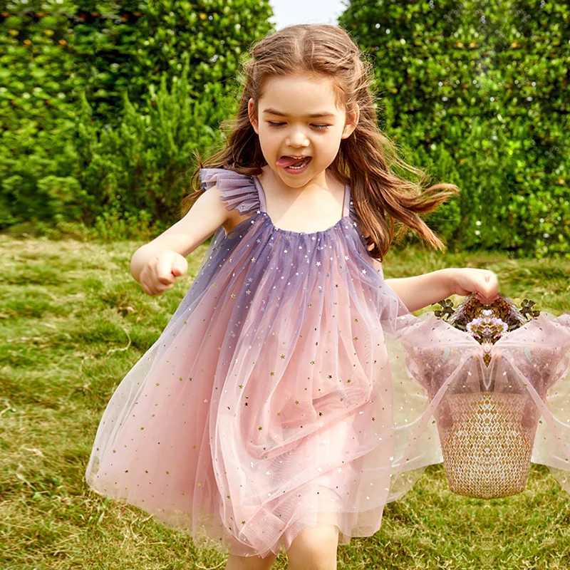 Suspends sequins New Dress for Girl 2024 Summer Sleeveless Tulle Princess Dress 3 6 8 Yrs childrens vacation casual dressW240720