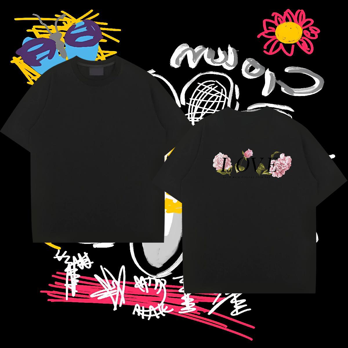 Fashion Mens T Shirts 230g 100% Cotton flower Outdoor Tees Breathable Soft Loose Fit Mens Tshirts DIY Logo Oversized