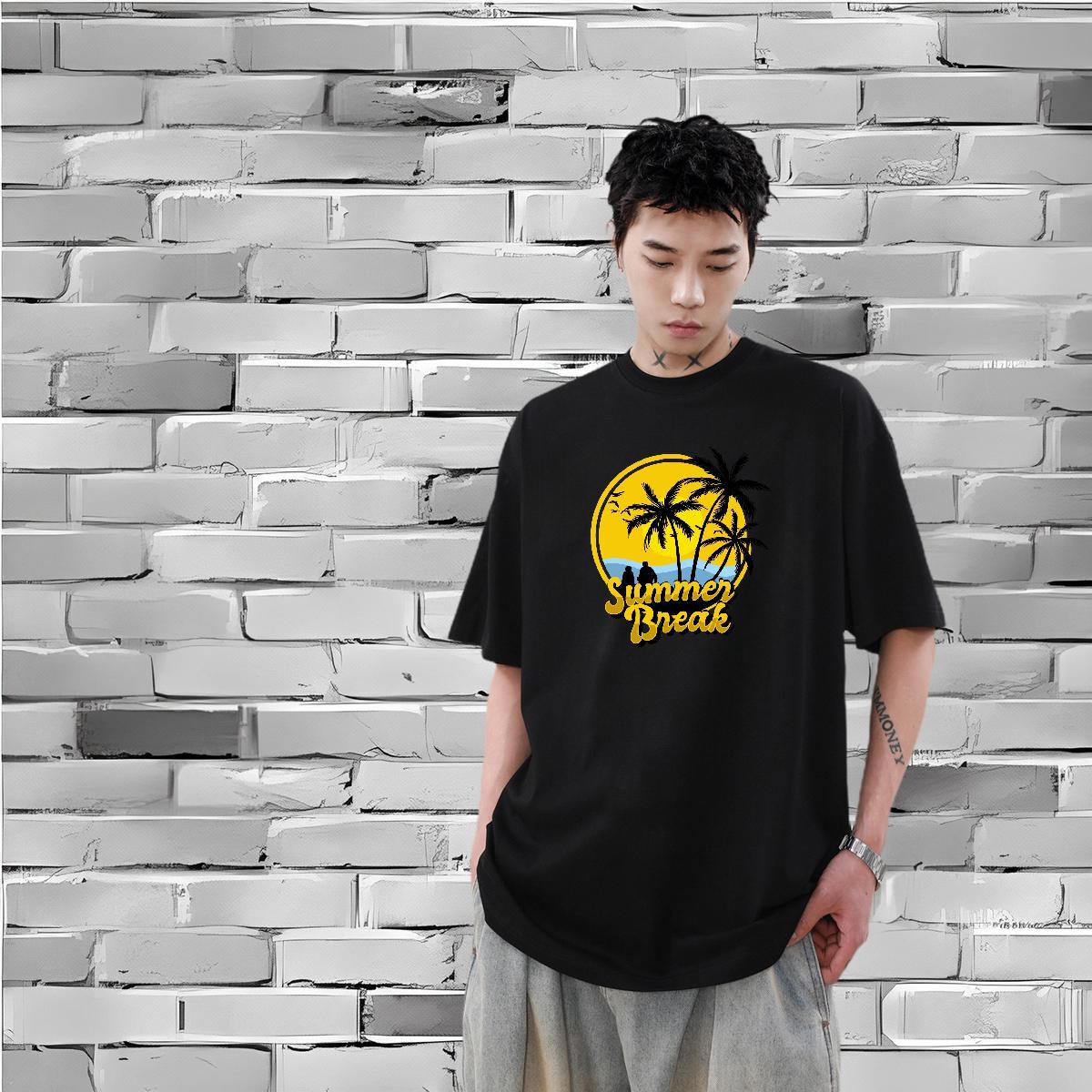 Classic Casual Man T Shirts 230g Cotton sun Street Wear Tops Breathable Soft Brand Couples T Shirts DIY