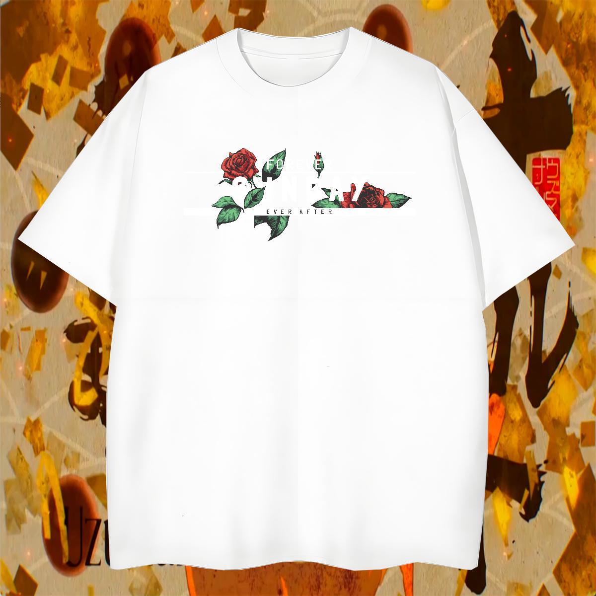 Loose Men Tshirts 230g 100% Cotton Casual ROSE Cartoon Print Crew Neck Breathable Stylist Mens T Shirts Tee Shirt