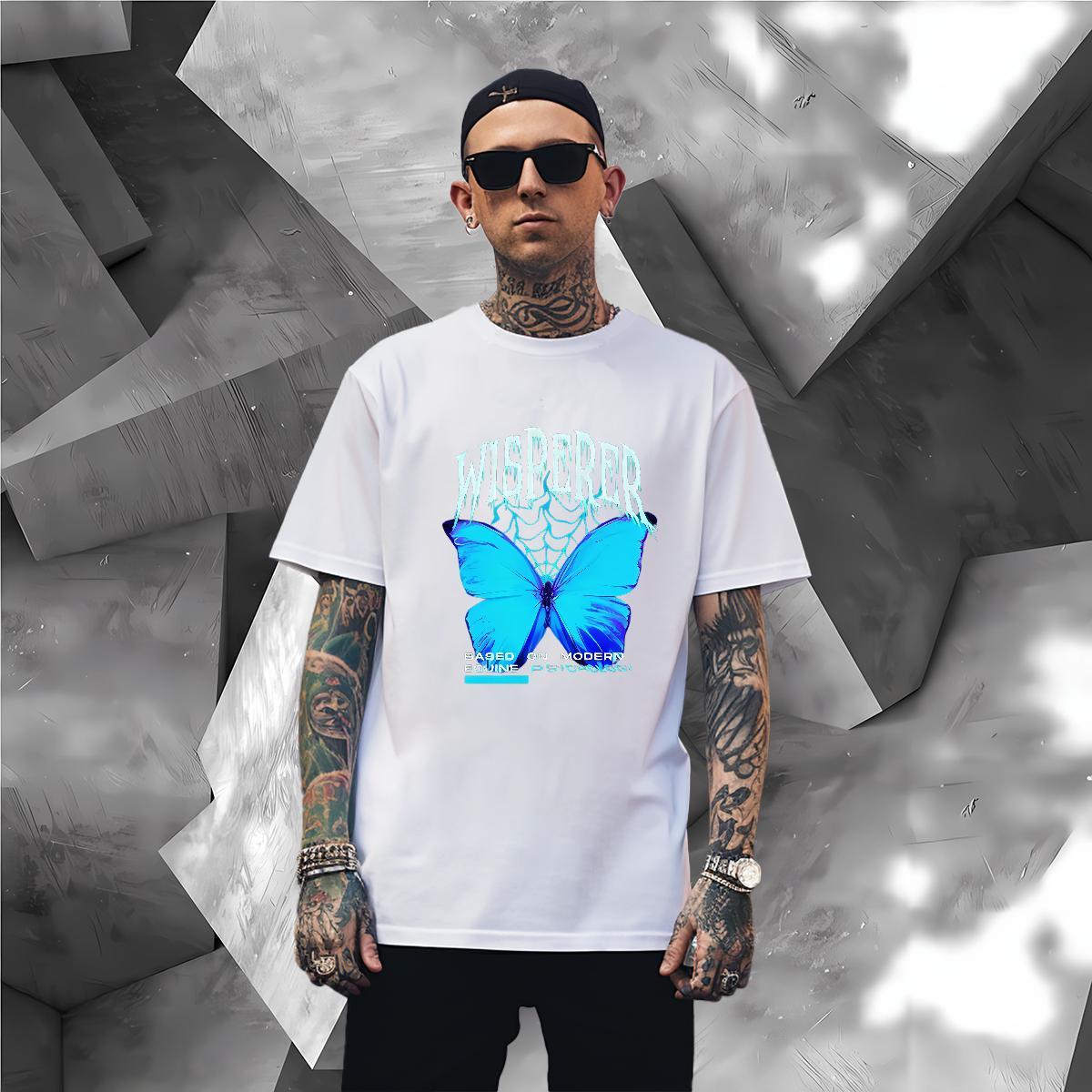 Men T Shirts 100% Cotton 230g Butterfly Street wear Hip Hop Breathable Short Sleeve Asian Size Men Tees Factory Direct High Quality Tops