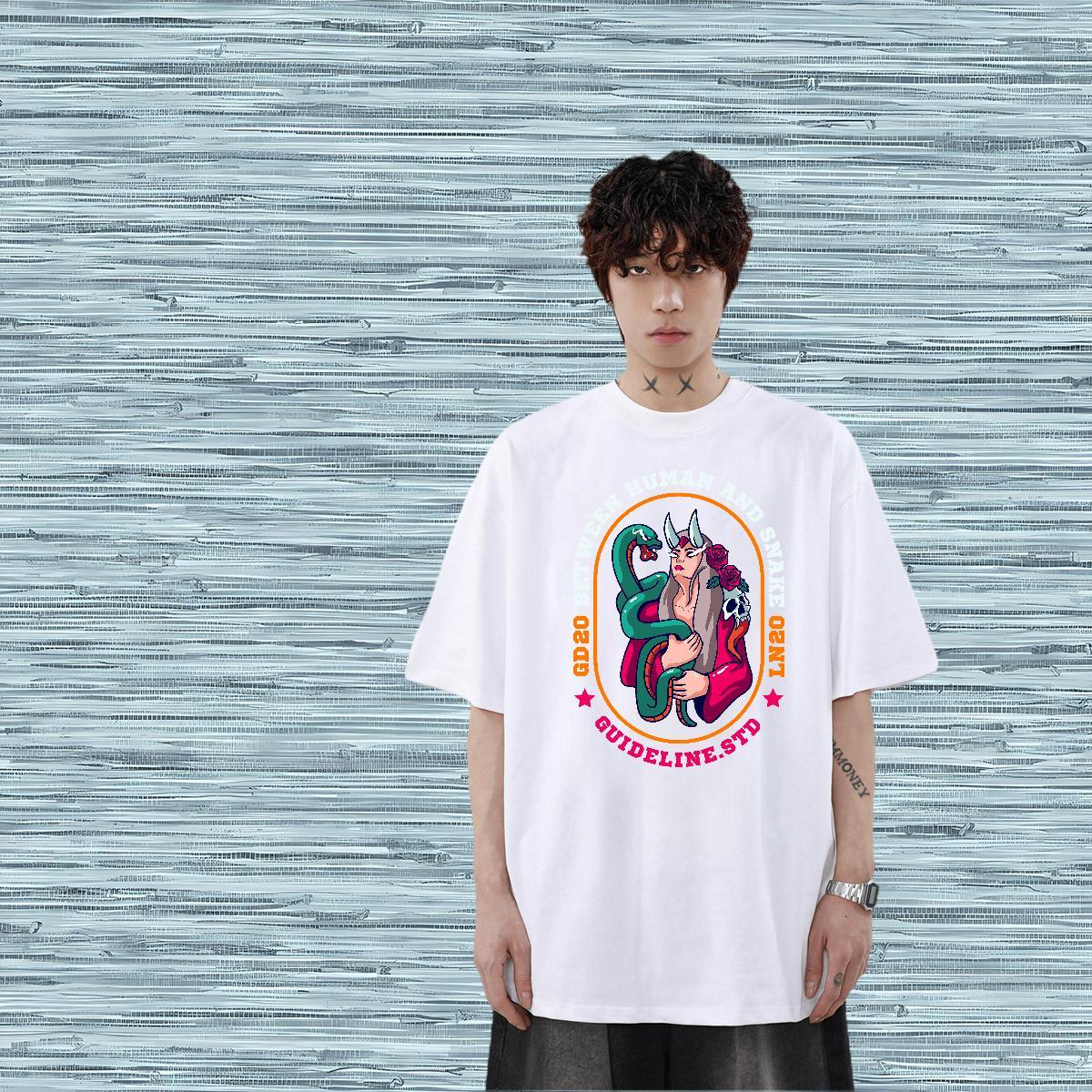 Designer Fashion T shirt 230g Cotton snake Street Tees Pure Cotton Soft Men Tshirts Cartoon Print