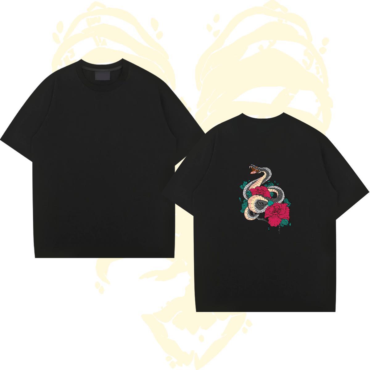 Classic Tshirts 230g Pure Cotton snake Man T Shirts High Street Hip Hop O Neck Short Sleeves DIY Logo Oversized Fashion Wear