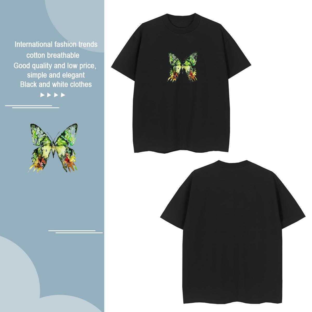 T Shirts Men 230g Cotton Butterfly Anime Printing Street Pure Cotton Oversized Couples T Shirts Stylist Cool Design Tees Shirts