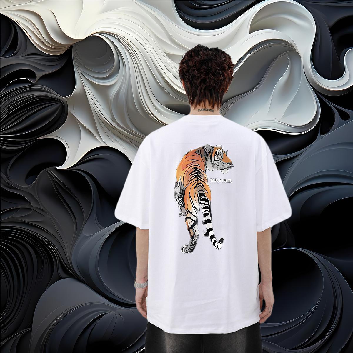 DIY T-Shirts for Men 230g 100% Cotton tiger Home Outdoor Clothes Breathable Soft Comfortable Tshirts Floral Print