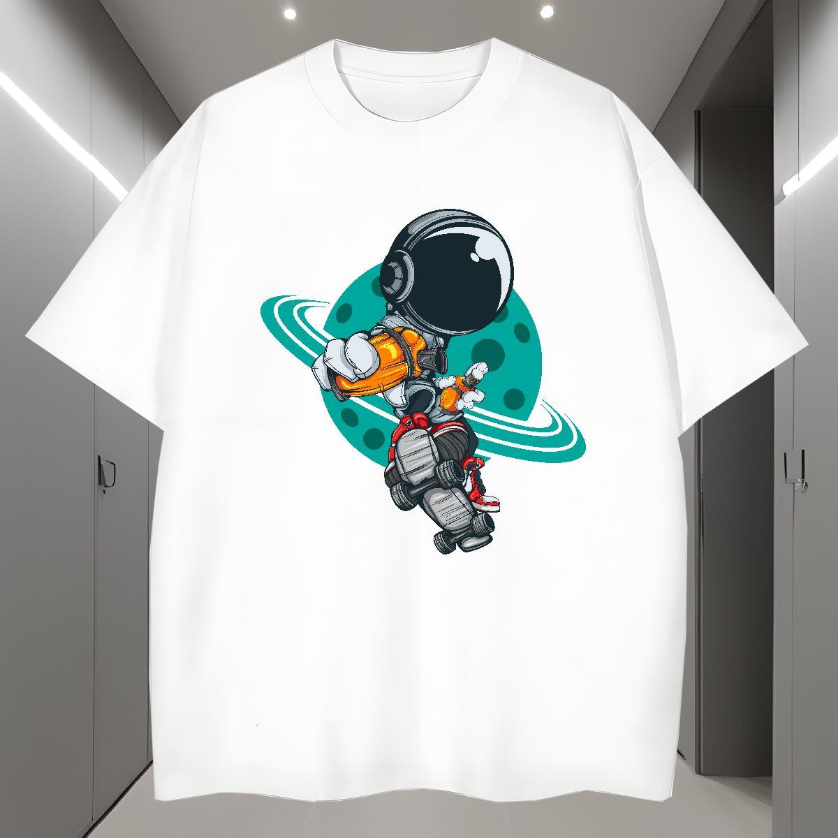 T shirt 230g Pure Cotton cosmonaut Street Breathable Short Sleeve DIY Mens Tshirts Brand High Quality Tops Shirt