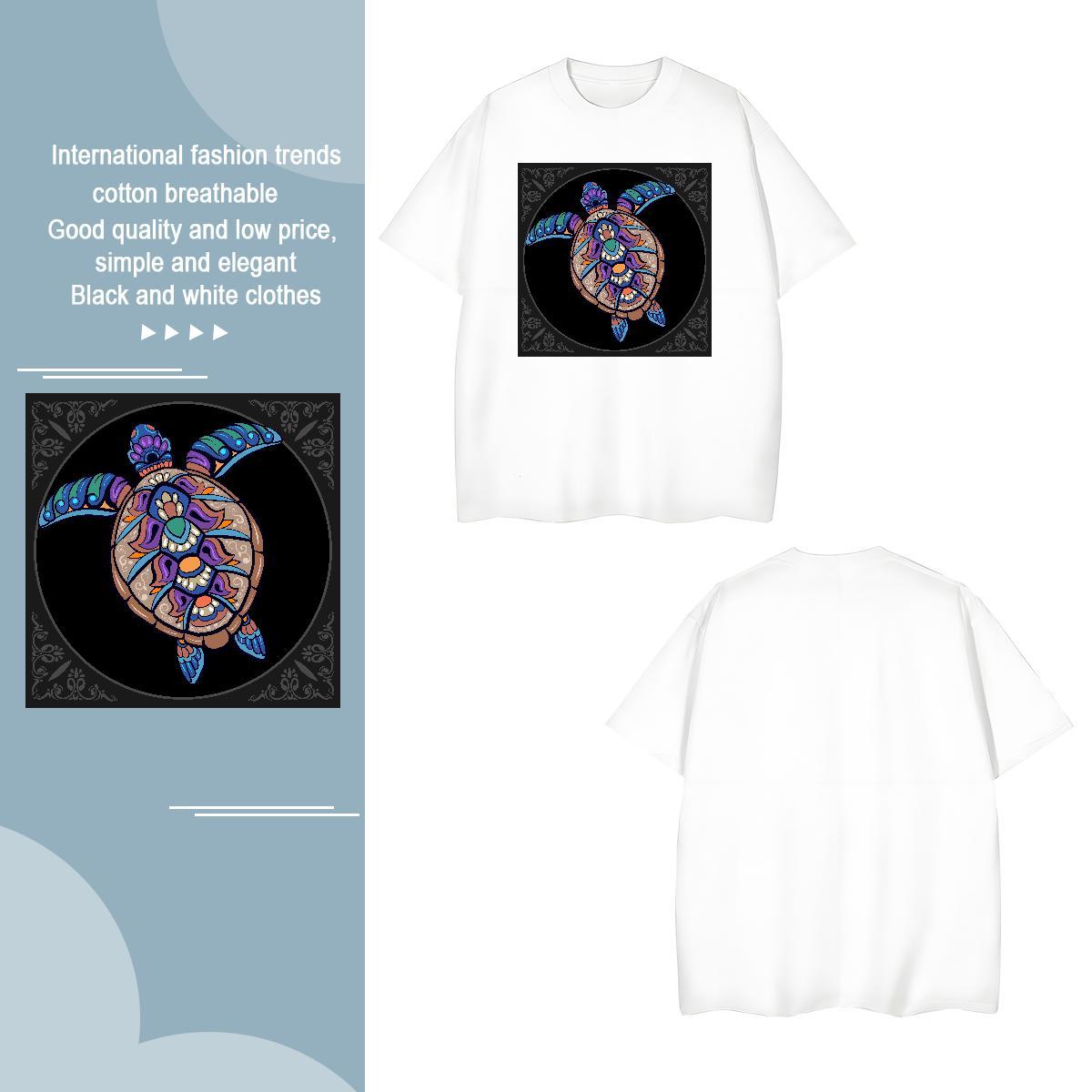 T shirt 100% Cotton 230g tortoise Beach Pure Cotton Cartoon Print Tshirt for Man Woman Stylist Loose Fit Tee Shirt