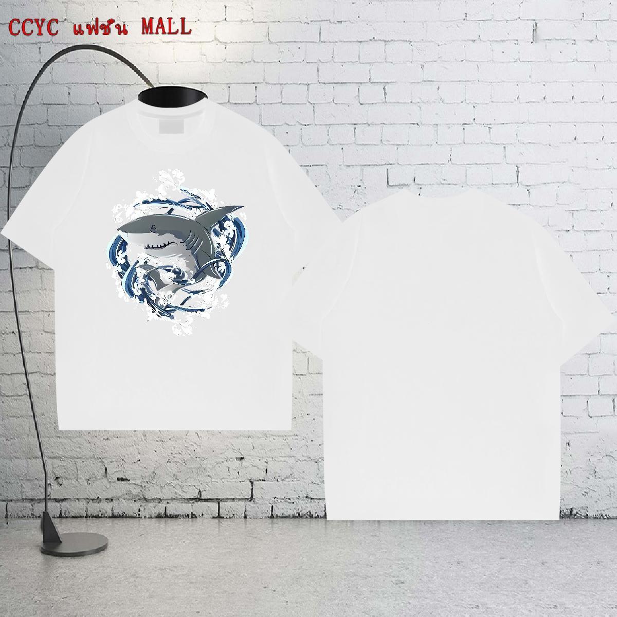 Classic Mens Tshirts 230g Cotton Street shark Custom Anime Short Sleeve O-Neck Brand T-Shirts for Men Clothes