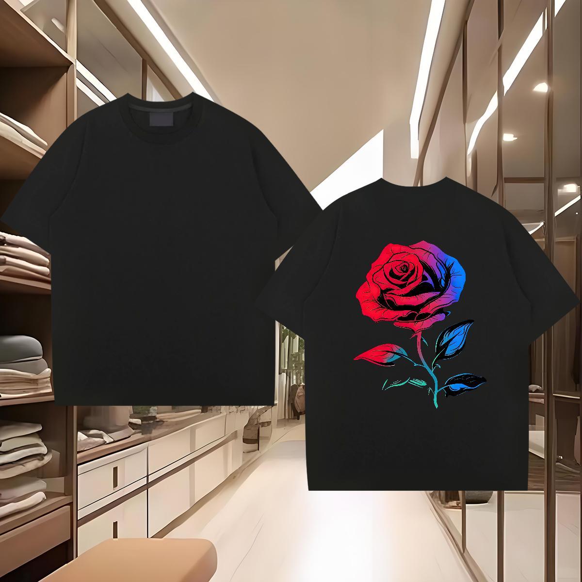 Free Shipping T-Shirts 230g 100% Cotton flower Spring Summer Tee Shirt Breathable Crew Neck Loose Fit Men Tshirts Plus Size Cartoon