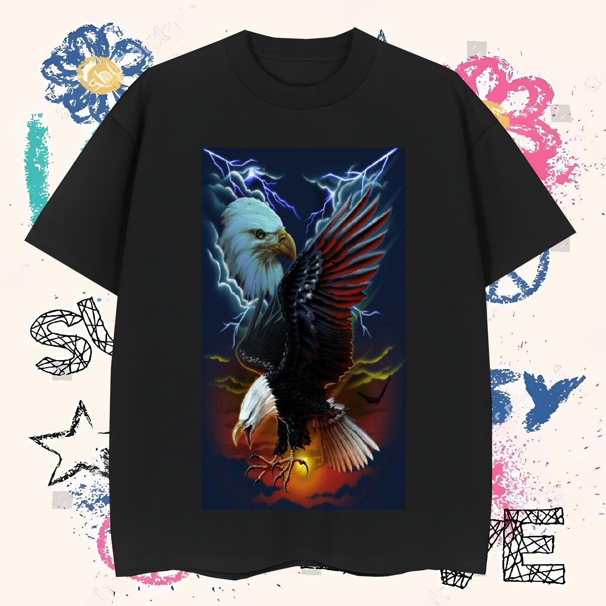 Wholesale T Shirt For Man 230g Pure Cotton eagle Summer Casual Tops Breathable Short Sleeve Popular Men Clothes T-Shirt DIY