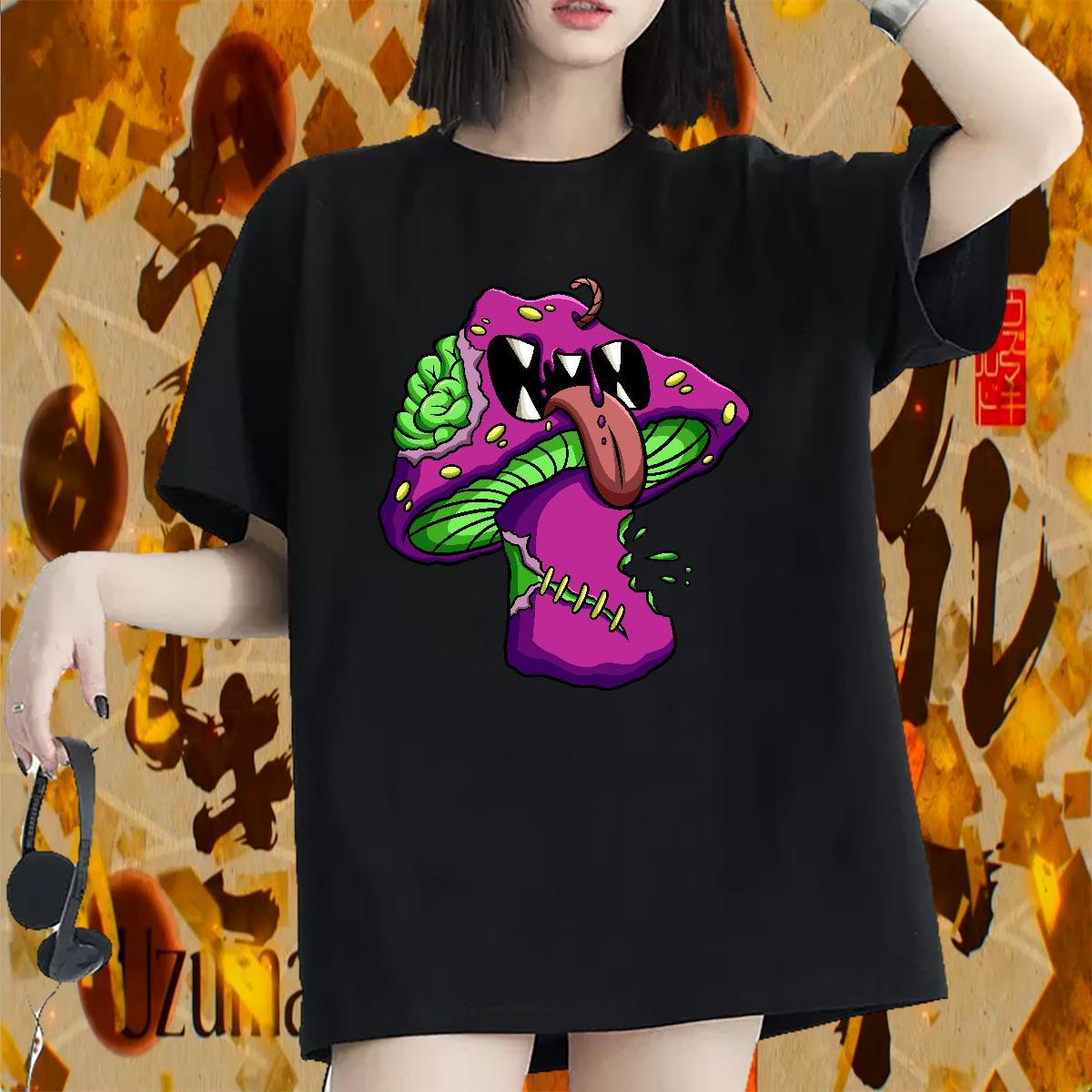 Unisex Woman T Shirts Breathable Short Sleeve Woman Tshirt Anime Oversized mushroom Sports Street Wear 230g 100% Cotton New Arrival Tee Shirt