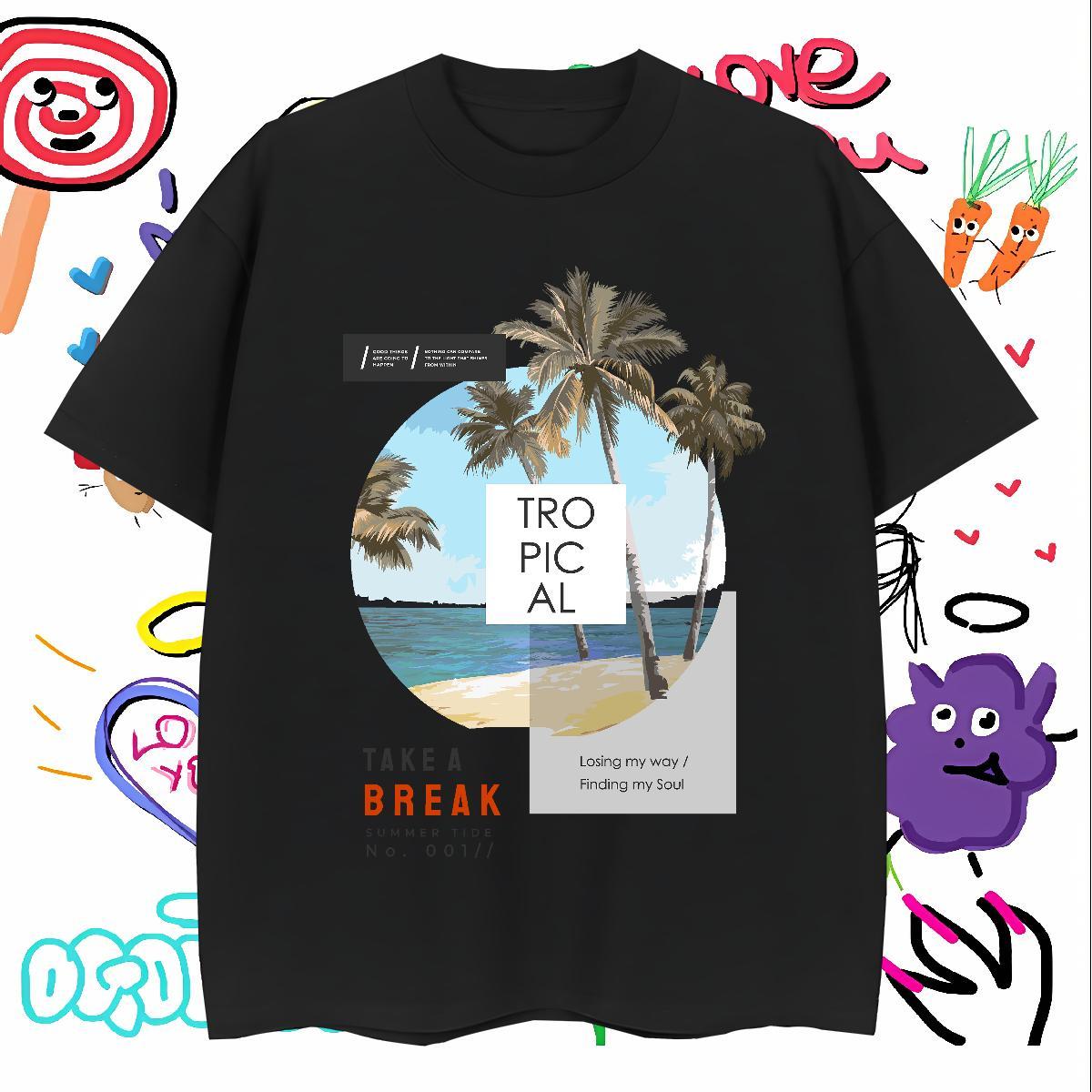 T-Shirts for Men 230g Cotton tree Anime Printing Street Breathable Short Sleeve DIY Printed Men Clothes T-Shirt Casual New Free Shipping Top Tees