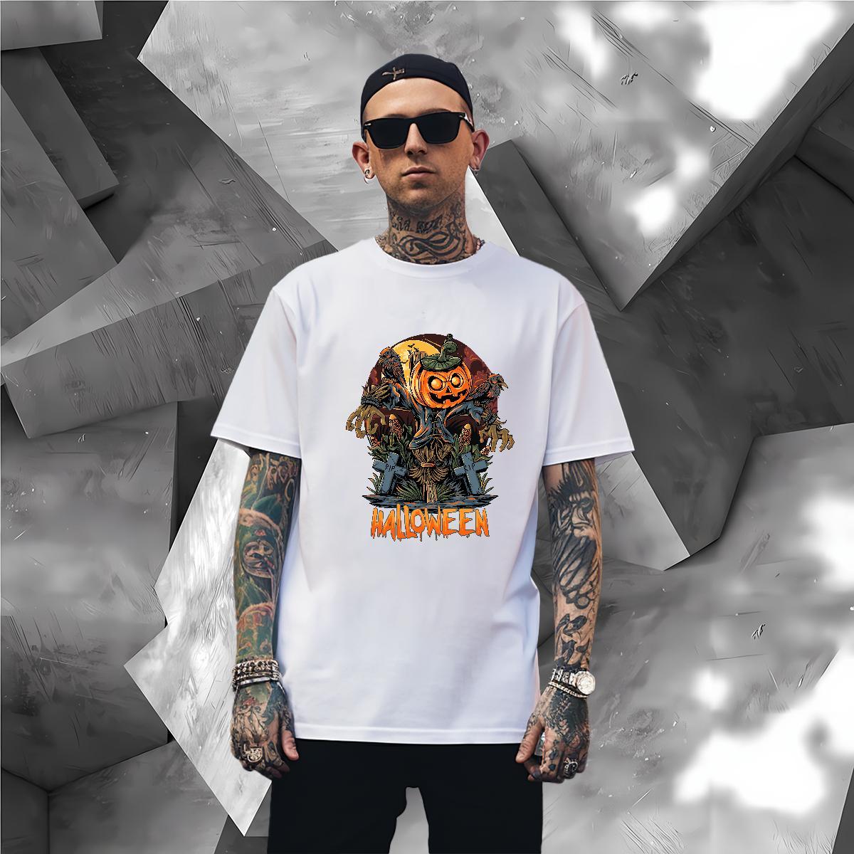 T-Shirts 230g Pure Cotton Halloween Casual Daily Wear Breathable Soft DIY Anime Men Tees 2024 DIY Comfortable Tshirts