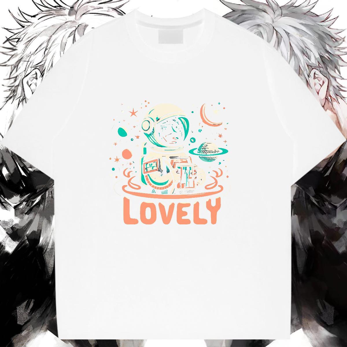 Soft T shirt Crew Neck Breathable Women Tshirts DIY Anime Printed spaceman Spring Summer 100% Cotton 230g New Top Shirts