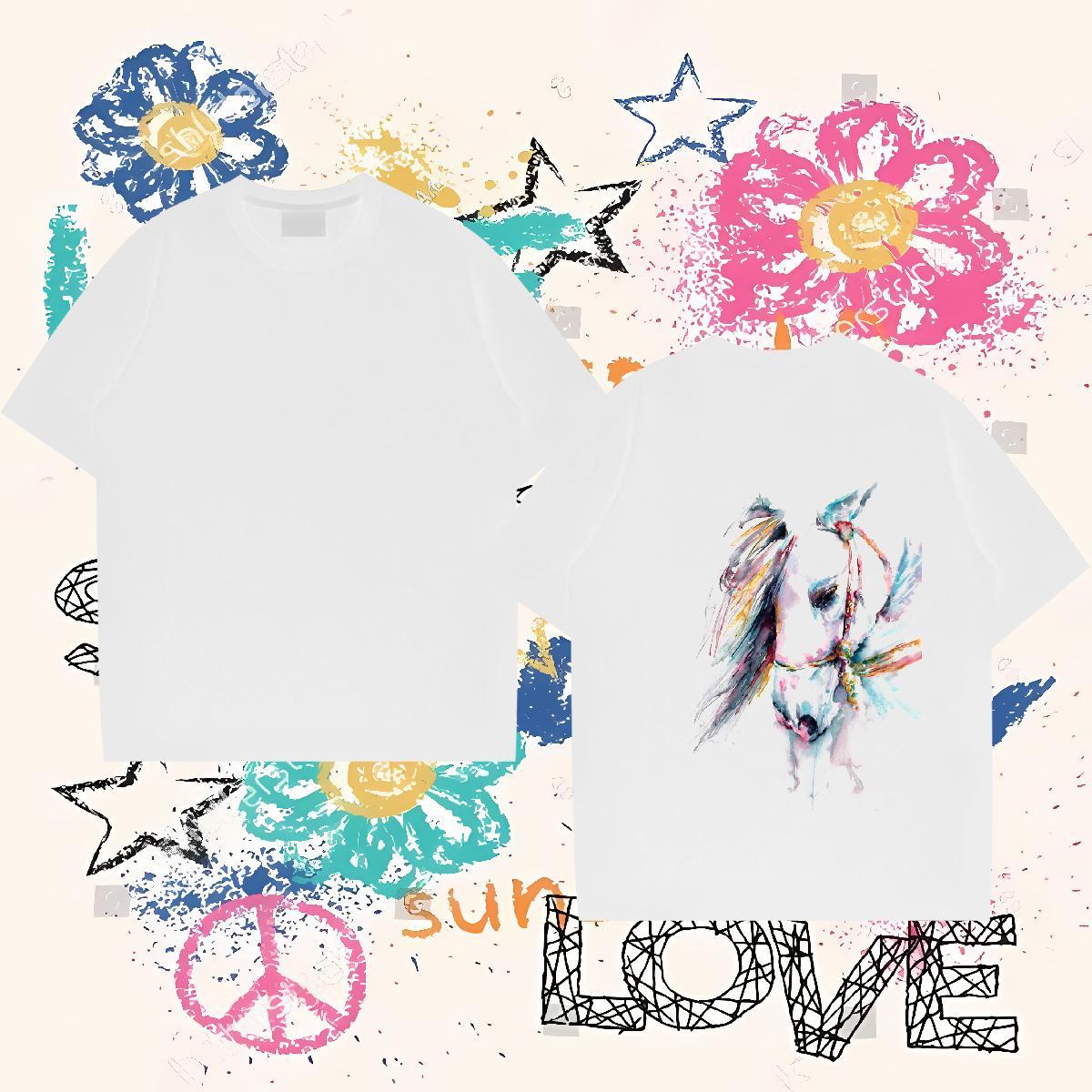 Fashion Mens T Shirts 100% Cotton 230g horse Hip Hop Street Tops Shirt Short Sleeve Soft Designer Tshirts DIY Logo Oversized