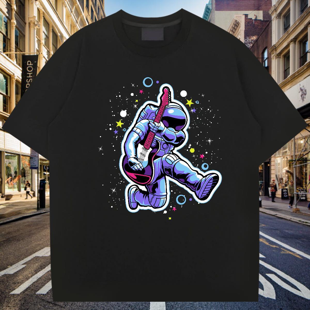 T Shirt For Man 230g Cotton cosmonaut High Street Hip Hop Breathable Short Sleeve DIY Printed Tshirts 2024 New Comfortable Tee Shirt