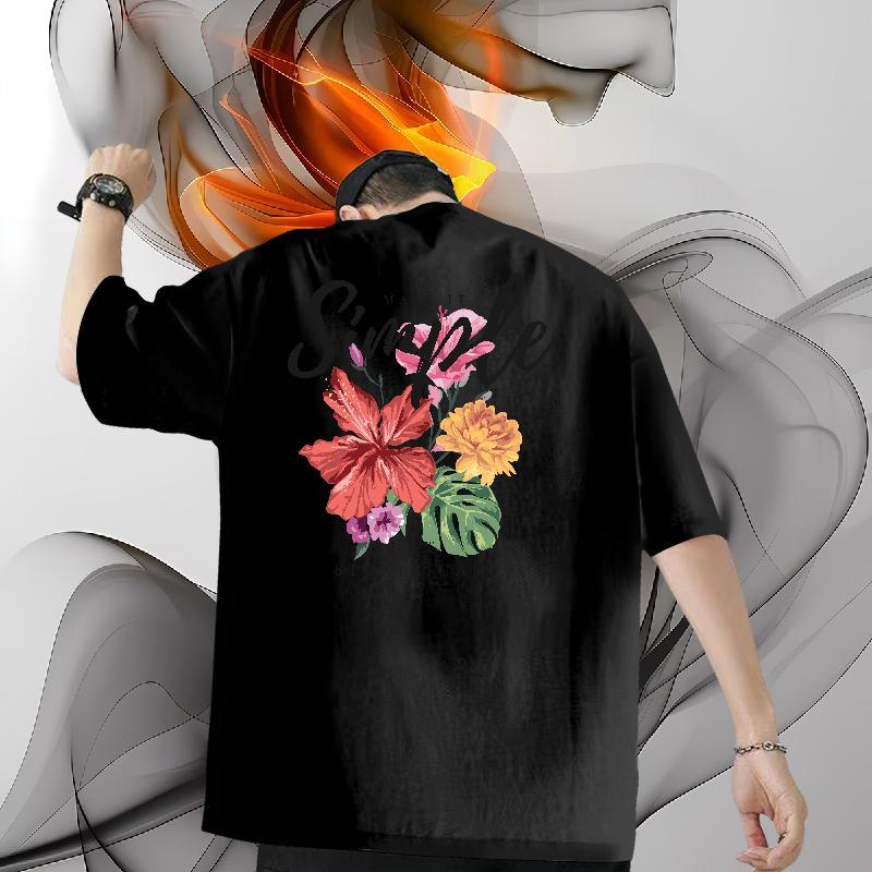 New Men T Shirts 230g Pure Cotton flower Spring Summer Polos O Neck Short Sleeves Designer Tshirts Asian Size