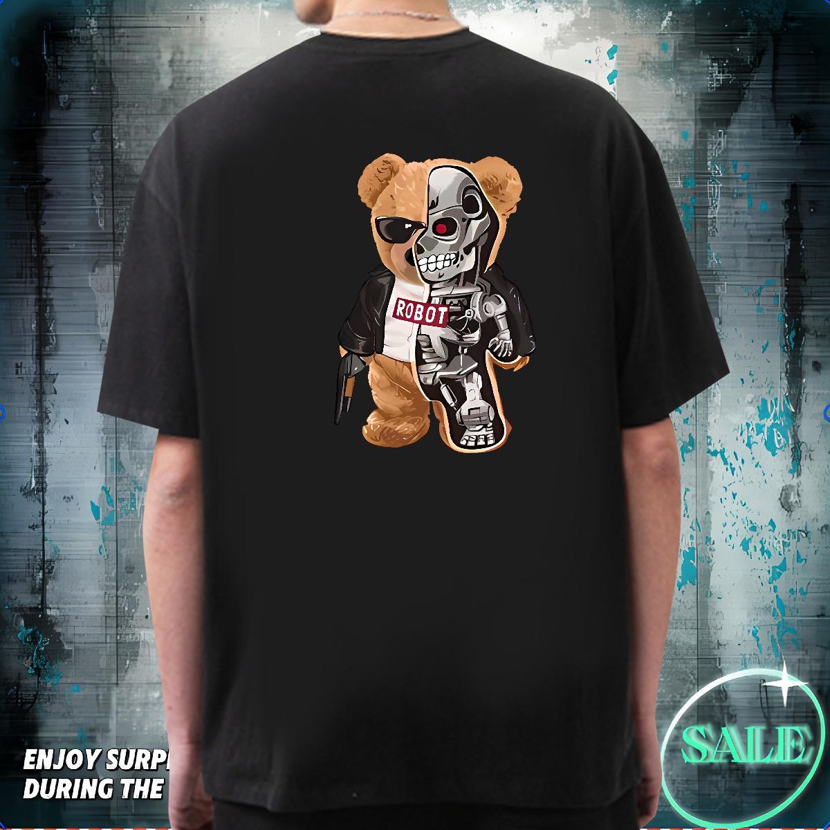 DIY Customized Men T Shirts 230g 100% Cotton bear Outdoor Tops Tees Breathable Short Sleeve Loose Fit Men Clothes T-Shirt DIY Printed