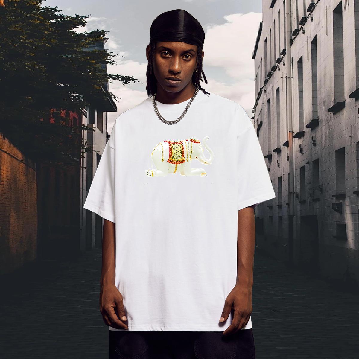 TOP Quality Men Clothes T-Shirt 100% Cotton 230g High Street Hip Hop Elephant Cartoon Printing L-4XL Pure Cotton 2024 New T Shirt For Man Tees Shirts