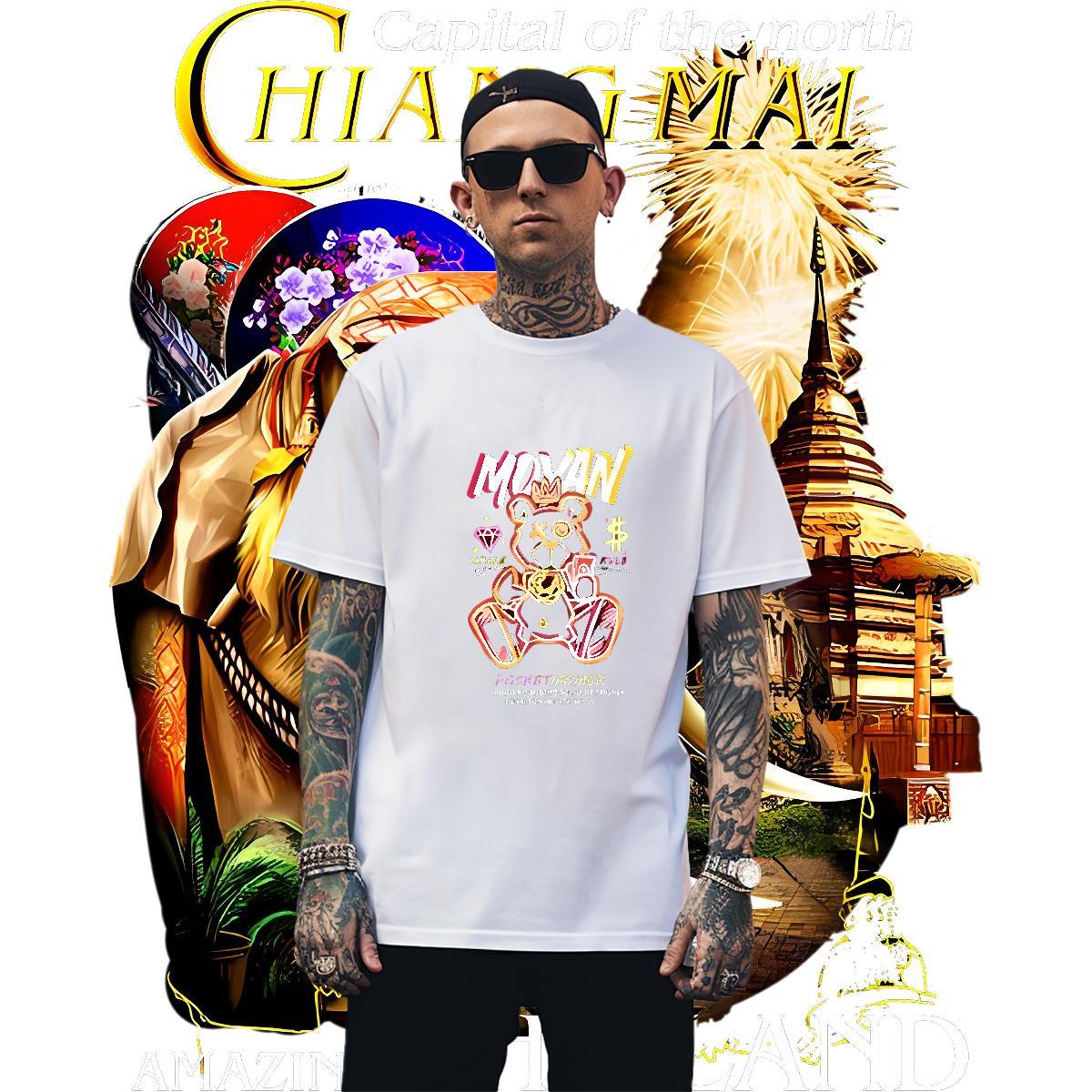 Soft Tshirts 230g 100% Cotton bear T shirt Daily Wear O Neck Short Sleeves Plus Size Cartoon New Designer Clothes