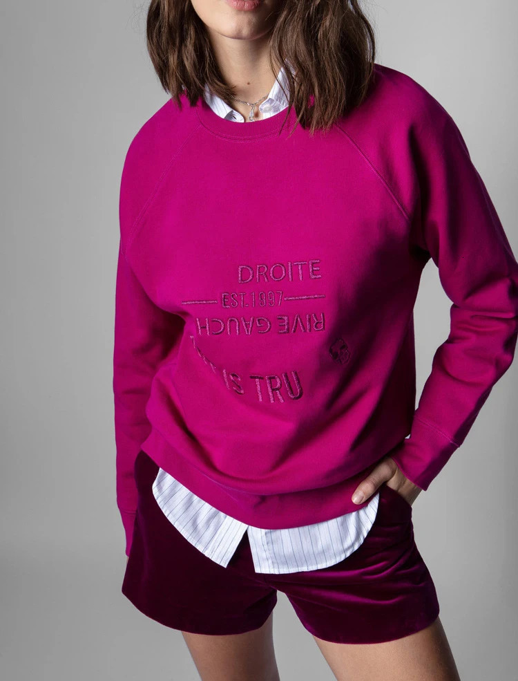 Classic Letter Embroidery Cotton Sweatshirt For Women Autumn Winter Crewneck Long Sleeve Pullover Sweatshirt-8 Colors 240806