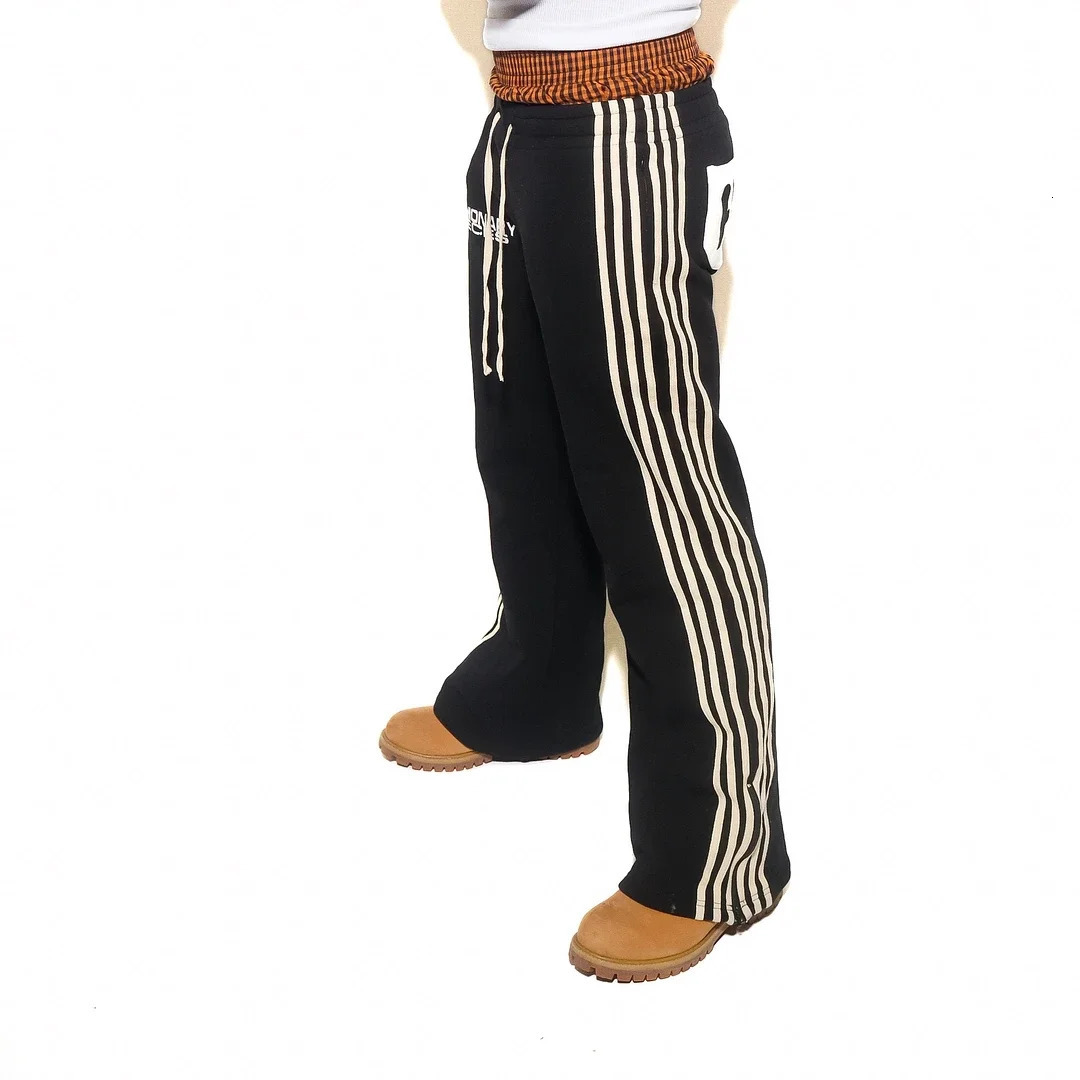 Hiphop straight pants for men and women Y2k high street Harajuku retro striped printed American knitted casual 240806