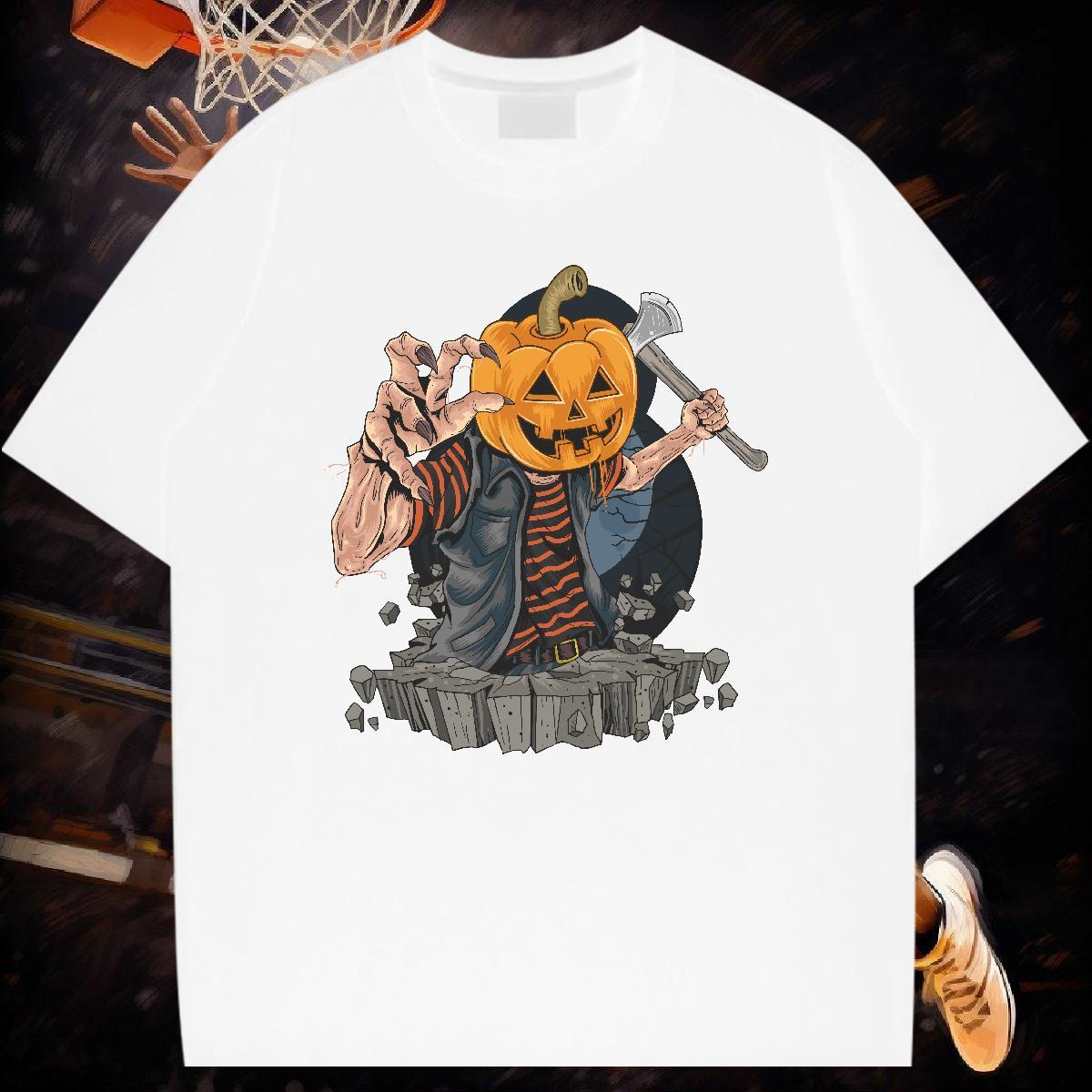 T Shirt For Man 230g 100% Cotton pumpkin Street Wear Breathable Crew Neck Plus Size Cartoon Men Tees Factory Direct High Quality Tees Shirts