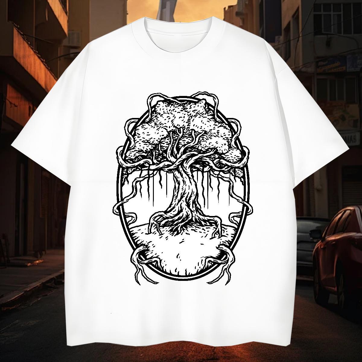 T-Shirts 230g Cotton tree Outdoor Breathable Soft Plus Size Custom Men Tees DIY Popular Wear