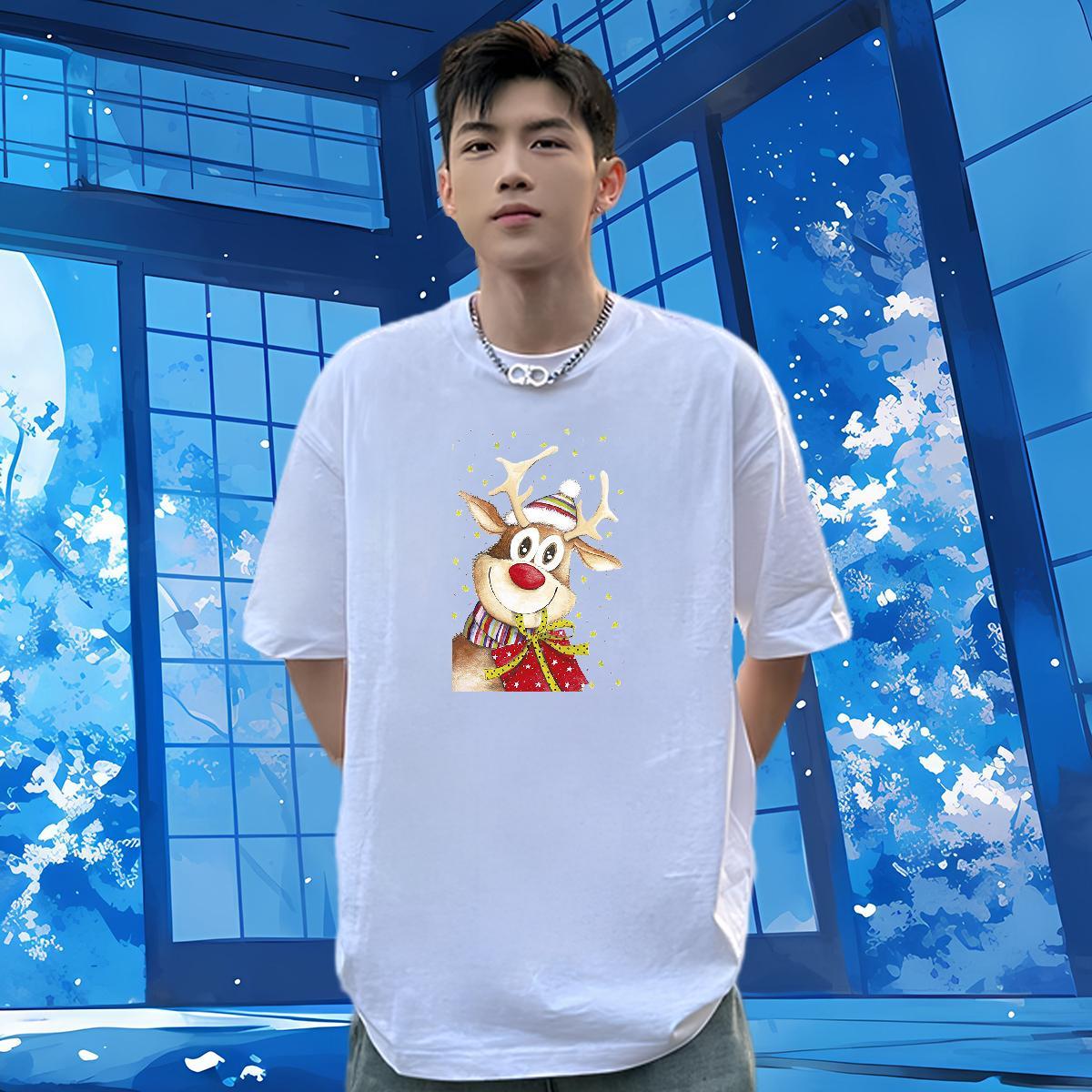2024 T-Shirts for Men 230g Pure Cotton Christmas Daily Outfit Polos Breathable Loose Fit Tshirt for Man Woman Custom Print Plus Size