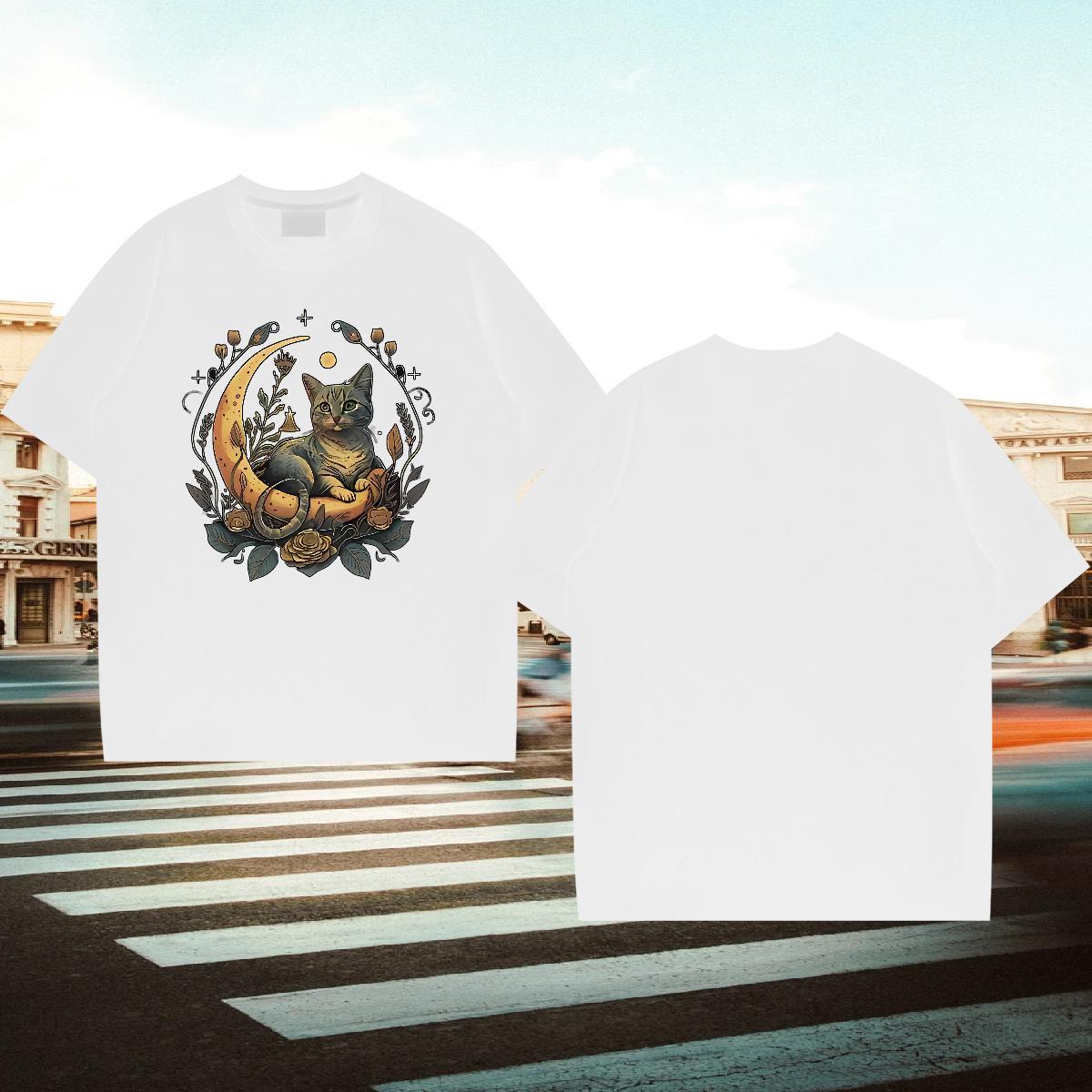 Stylist Men T Shirts 230g 100% Cotton cat Spring Summer Tops Breathable Crew Neck Unisex Tshirts Customized Print