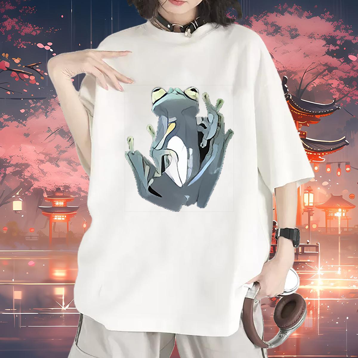 Popular Womens T Shirts Breathable Crew Neck Woman Tshirt DIY Logo Frog Street 230g 100% Cotton Classic Tee Shirt