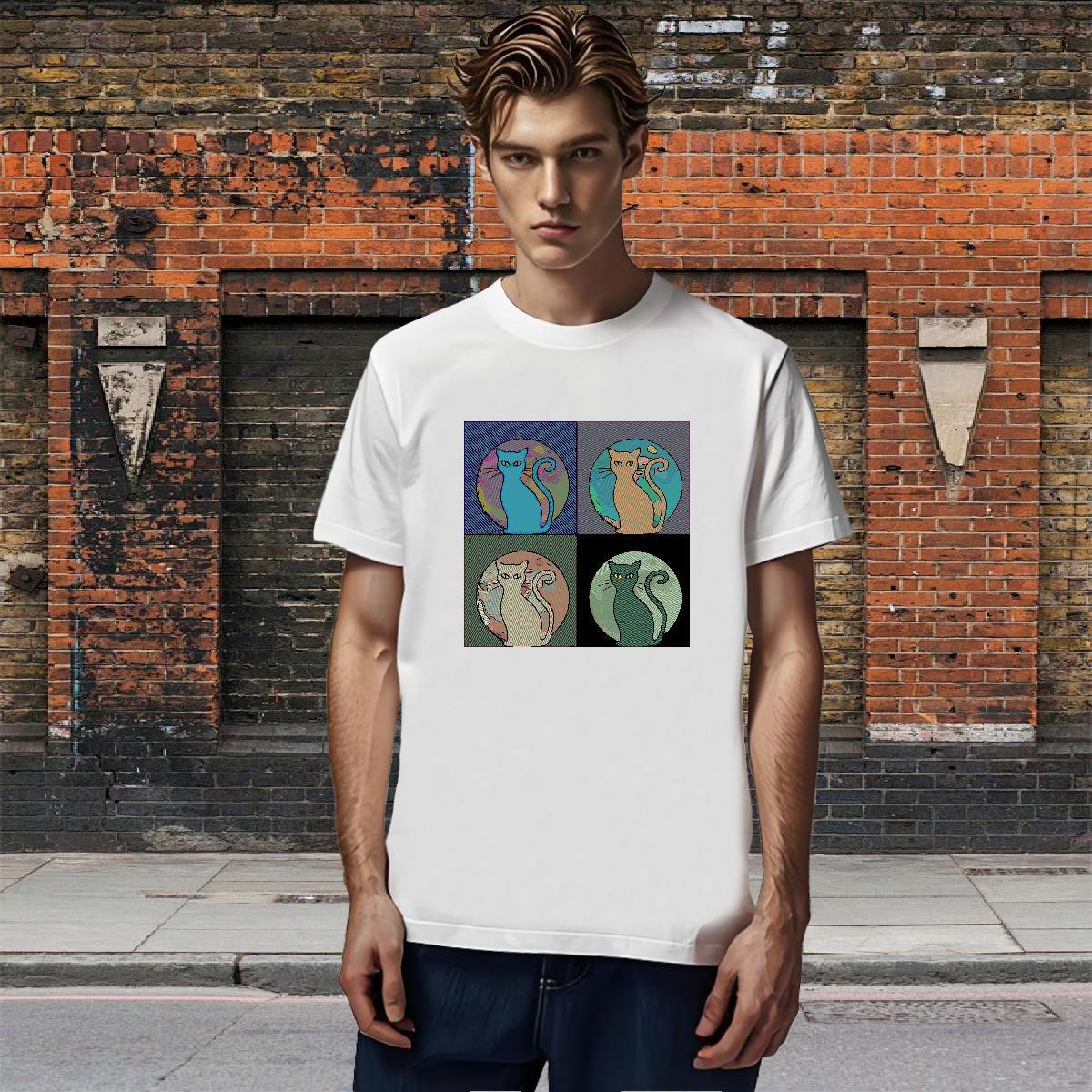 Loose Fit Tshirts 230g Cotton cat T Shirts Men Street Wear Short Sleeve O-Neck Custom Printing Fashion New Tops