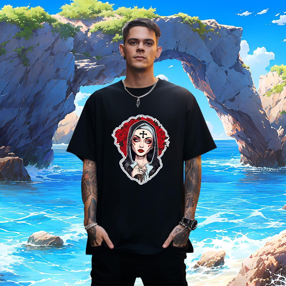 Mens T Shirts 100% Cotton 230g nun High Street Hip Hop Breathable Short Sleeve Plus Size Cartoon Men Tops Tees Fashion Designer Popular Clothings