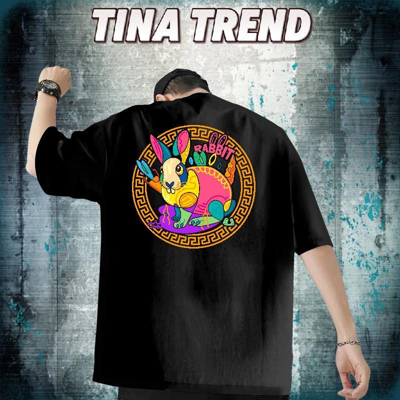 Fashion Casual T Shirts Men 230g Cotton rabbit Street wear Hip Hop Tops Tees Crew Neck Designer Men Tops Tees Black White