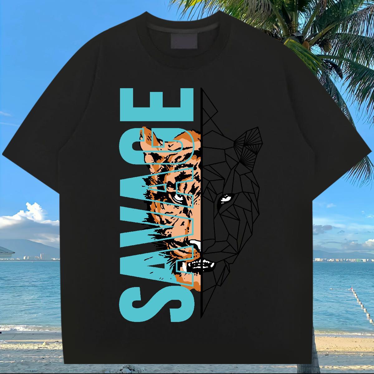 2024 T-Shirts 230g 100% Cotton tiger Street wear Hip Hop Wear Pure Cotton Soft Tshirts DIY Anime