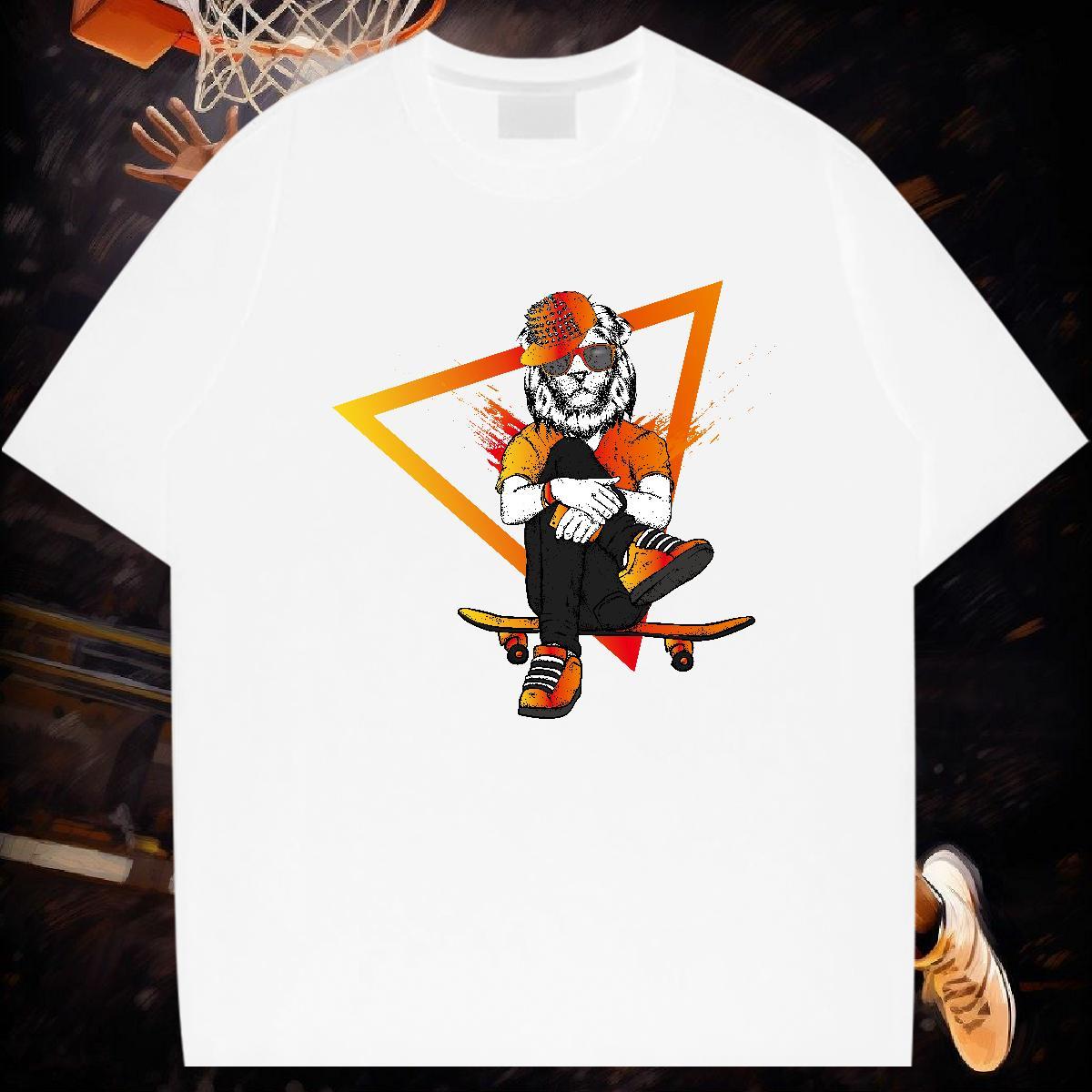 T shirt 100% Cotton 230g lion Casual Beach O-Neck Short Sleeve Plus Size Custom Couples T Shirts Fashion Cool Tees