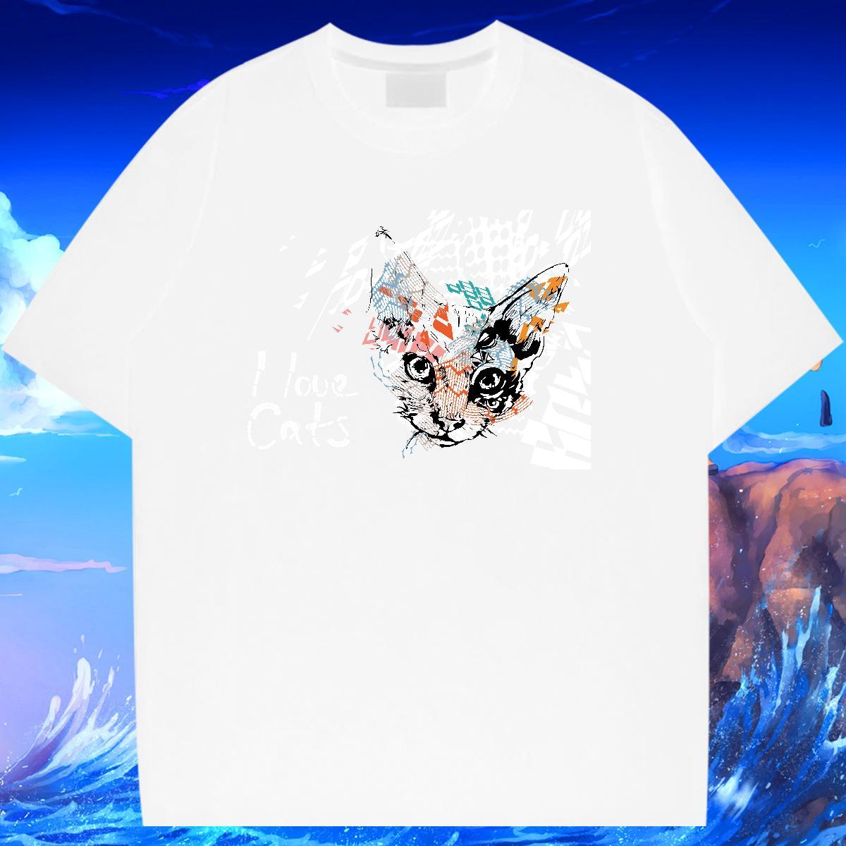 Customized T Shirts Men 100% Cotton 230g cat Street Wear Tees Shirts Breathable Crew Neck Comfortable Mens Tshirts Custom Print Plus Size