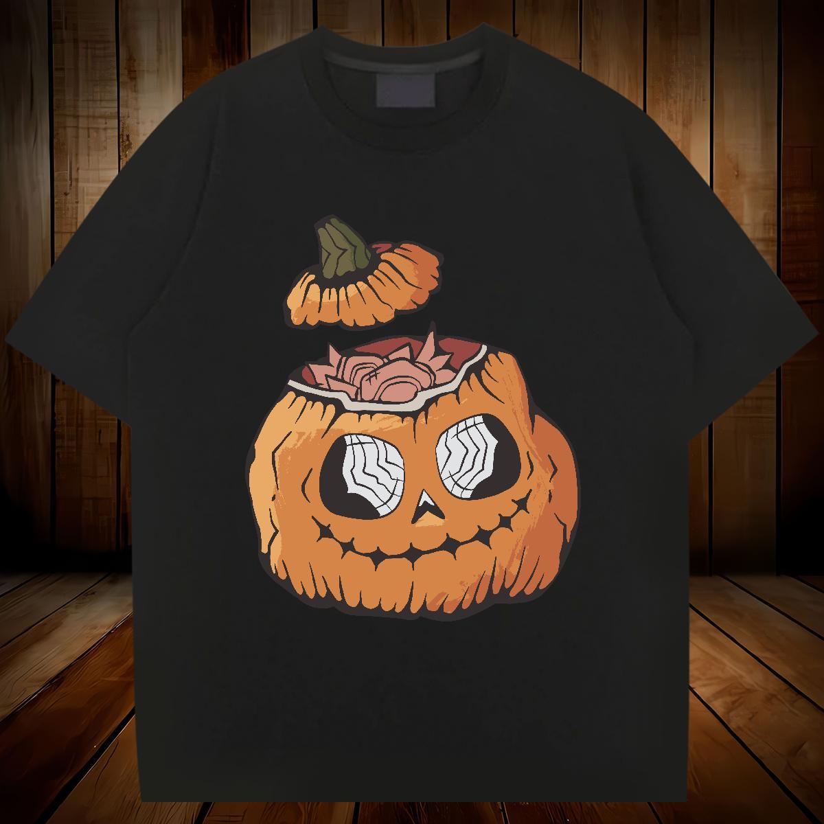 Designer Fashion Man T Shirts 230g 100% Cotton pumpkin Summer Casual Tops Tees Breathable Crew Neck Unisex Men Tops Tees Asian Size