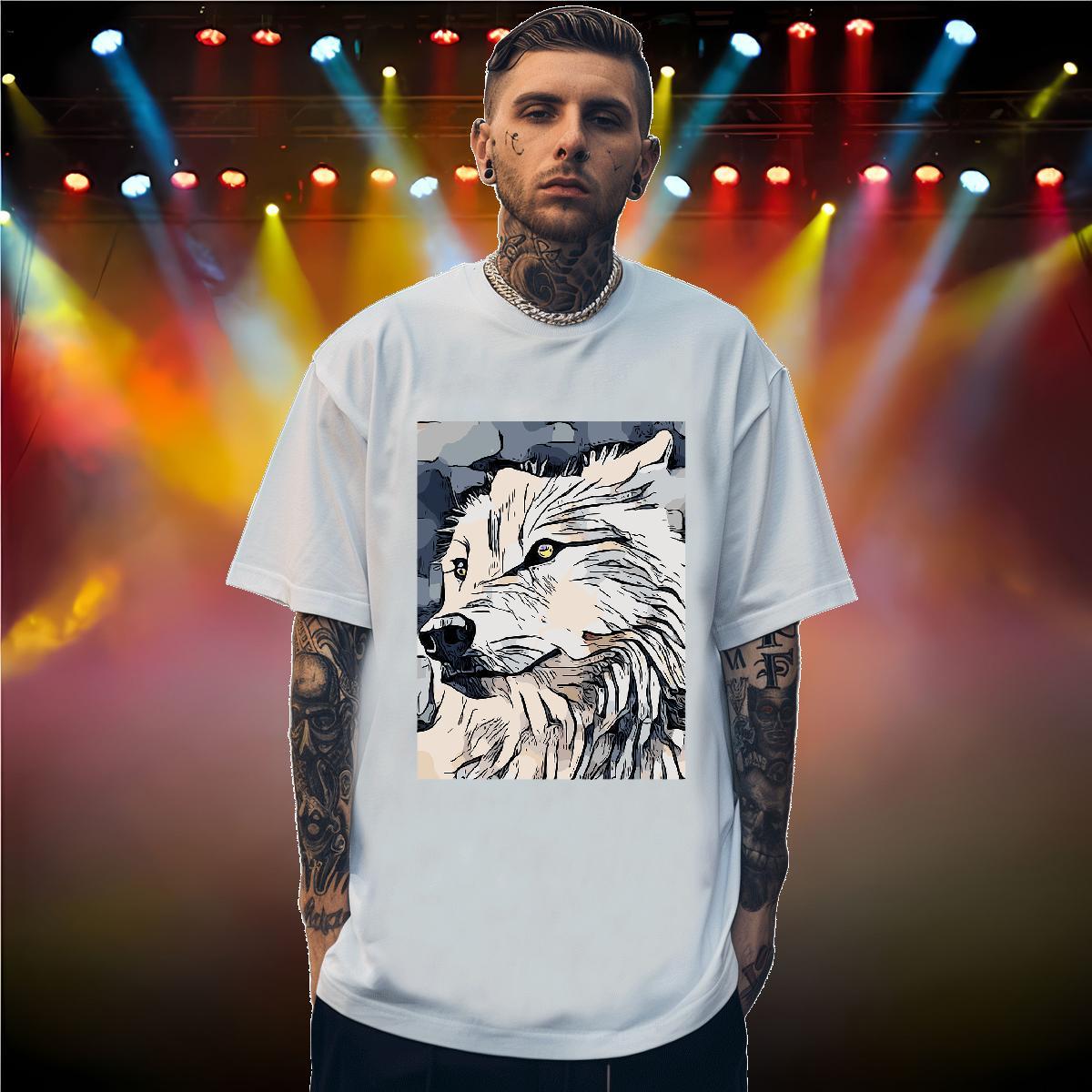 Man T Shirts 230g 100% Cotton wolf Beach Pure Cotton DIY Men Tops Tees New Free Shipping Clothings