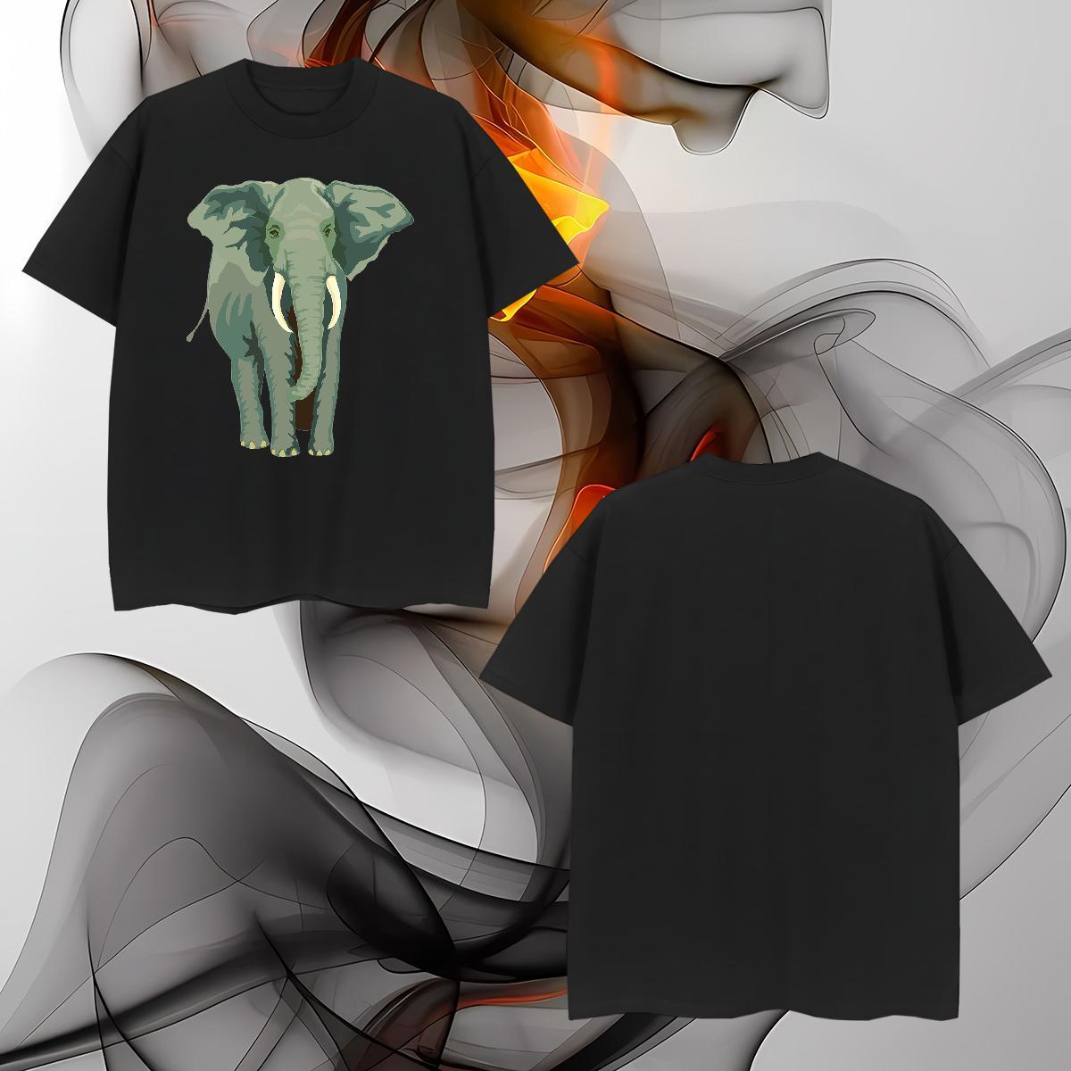 Popular Men Tops Tees 100% Cotton 230g Elephant T Shirts Men Casual Breathable Soft Black White DIY Customized Clothings