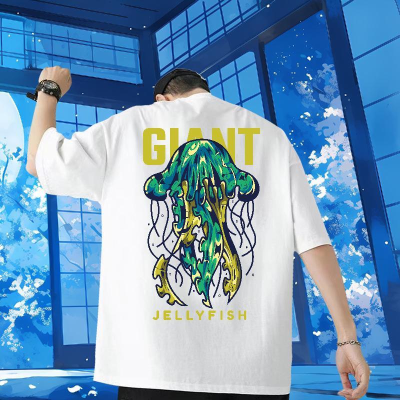 Free Shipping T Shirts Men 100% Cotton 230g jellyfish Hip Hop Street Tee Shirt Breathable High Quality Men Tshirts Custom Printing
