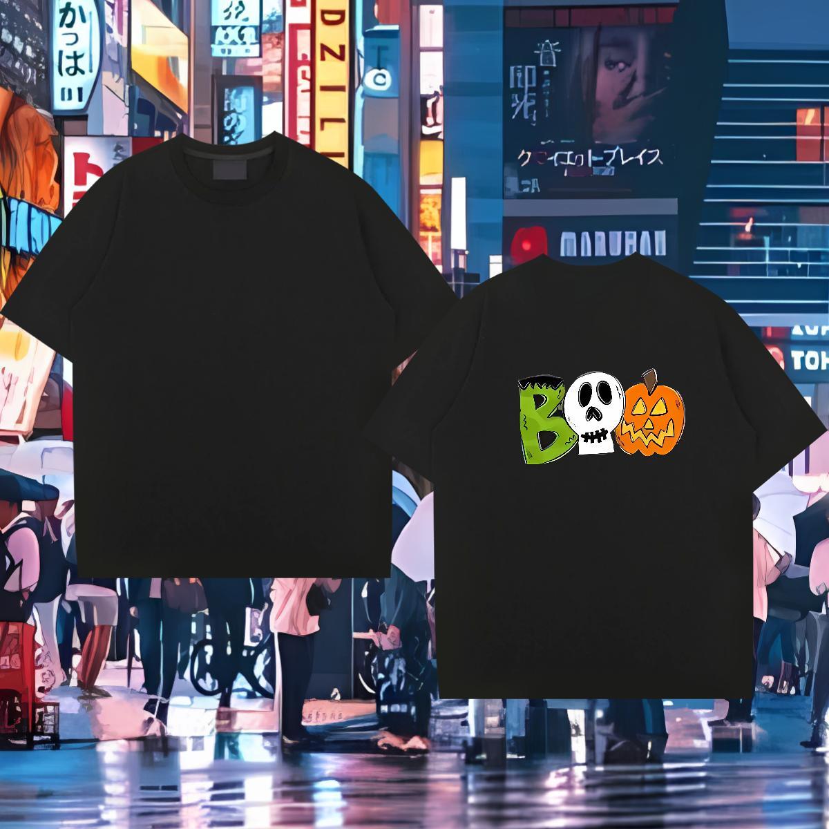 Custom T-Shirts 230g Cotton halloween Outdoor Tshirts Breathable Soft Loose Fit Mens Tshirts Black White