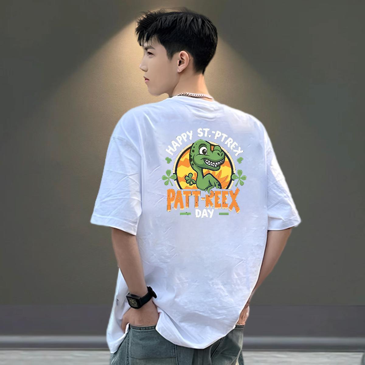 2024 Summer T Shirt For Man 100% Cotton 230g dinosaur Summer Casual Tees Breathable Short Sleeve Soft Tshirts Plus Size Cartoon