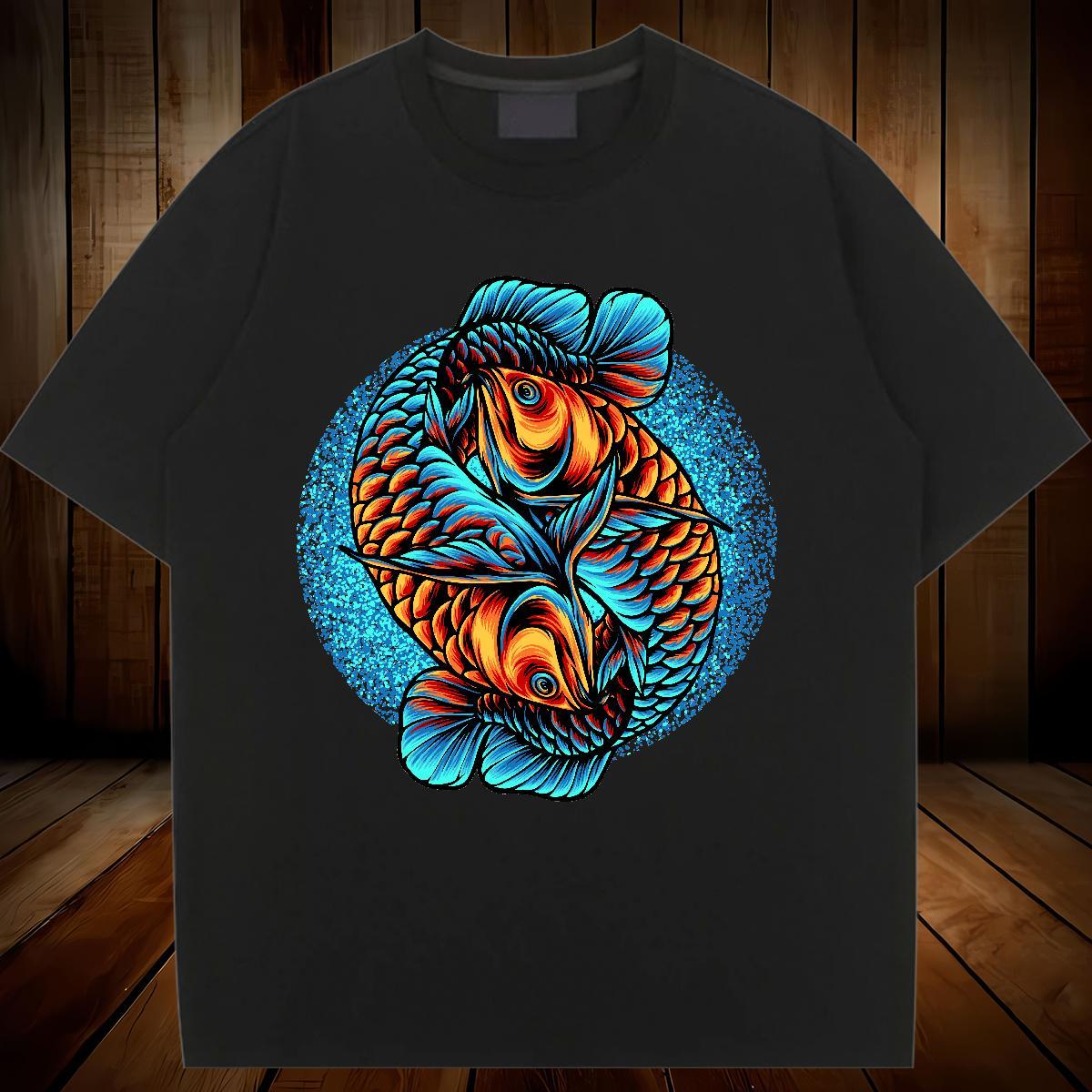 Soft Womens T Shirts Breathable Crew Neck Woman Tshirt Oversized Gold fish High Street Hip Hop 230g Pure Cotton Fashion Tops