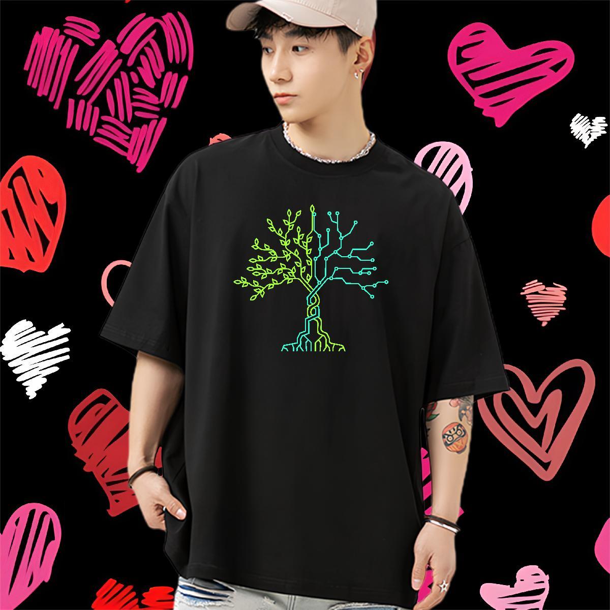 Customized T Shirt For Man 100% Cotton 230g tree Home Outdoor Wear Pure Cotton High Quality Couples T Shirts Oversized