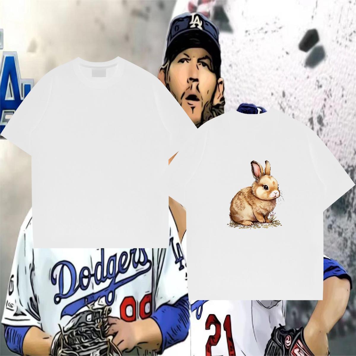 2024 T Shirts Men 230g 100% Cotton rabbit Street Casual Tees O Neck Short Sleeves Cool Men Tops Tees Skull