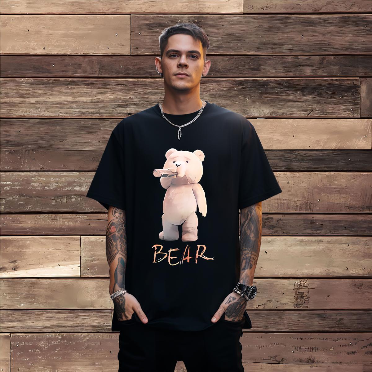 Brand Man T Shirts 100% Cotton 230g bear Sport Clothings Crew Neck High Quality Couples T Shirts Asian Size