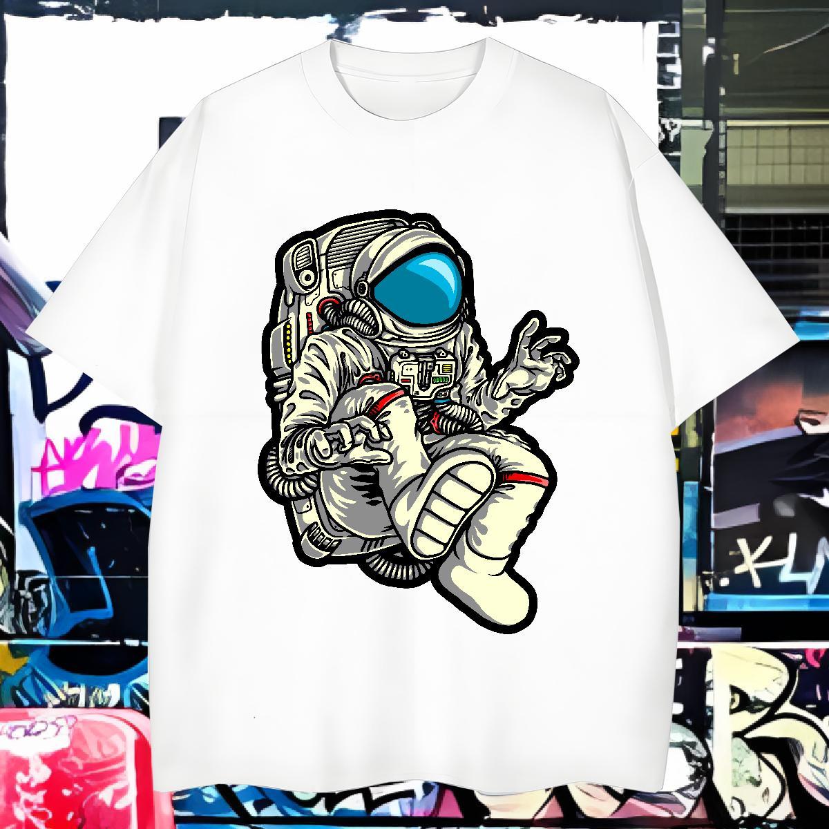 T-Shirts for Men 230g Pure Cotton cosmonaut Street Crew Neck Breathable Asian Size Tshirts New Free Shipping Tops Shirt